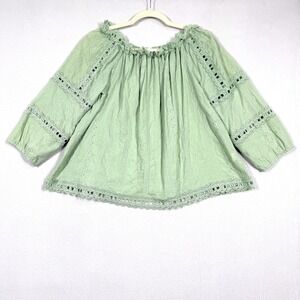 Sundance Top Womens Small Peasant Crochet Ruffle Blouse A-Line Green Cottage‎
